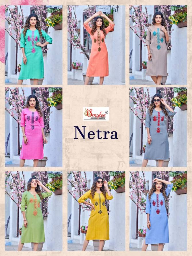 Rung Netra 01-08 Wholesale Embroidery Kurtis Catalog